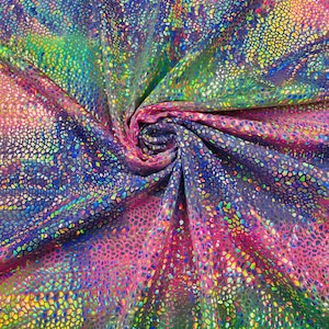 Dragon Scales Iridescent Foil Tie Dye Milliskin Nylon Spandex Fabric by the yard