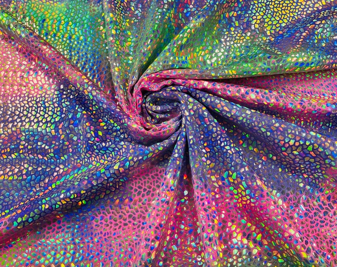 Dragón Scales Iridescent Foil On Tie Dye  Milliskin Nylon Spandex Fabric by the yard | Foil Scales | Spandex Fabric | 4 Way Stretch