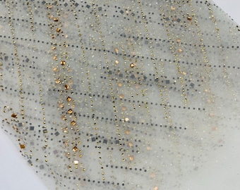 Sparkle Glitter Fabric on Off White Invisible Mesh By The Yard | Glitter and Rhinestone Mesh Fabric, Glitter Mesh Fabric Wedding Decor Prom