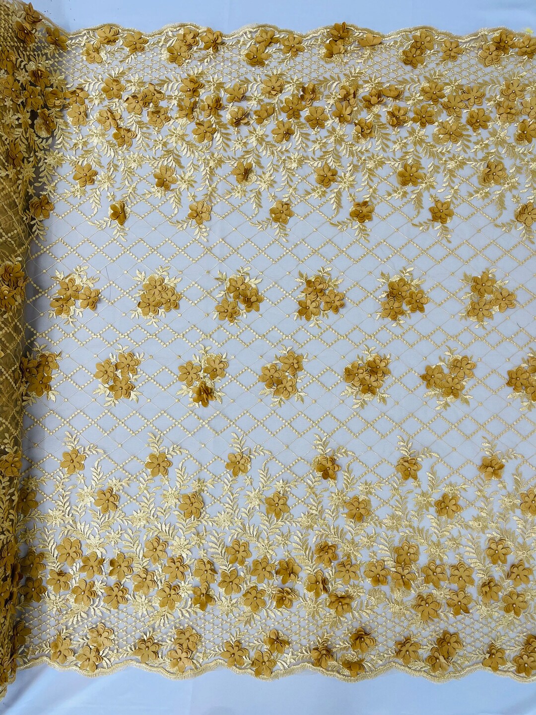 Mia Fabrics Inc, Gold 3D Floral-flower With Pearl, 3D Floral-flower ...