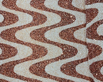 Rose Gold Sequin Stretch Velvet Fabric: Wavy Line Design - By The Yard