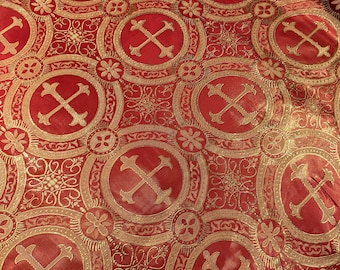 Rust/Gold Cross Brocade Fabric: Religious Vestment Material - 58/60" Wide
