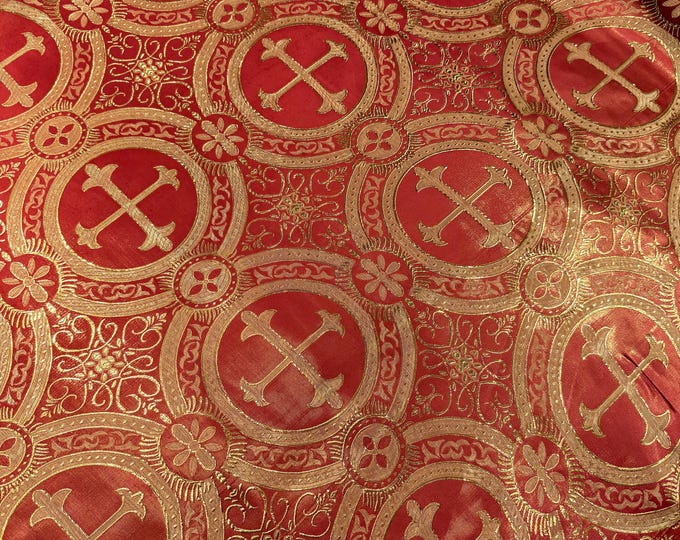 Rust/Gold Cross Brocade Fabric: Religious Vestment Material - 58/60" Wide