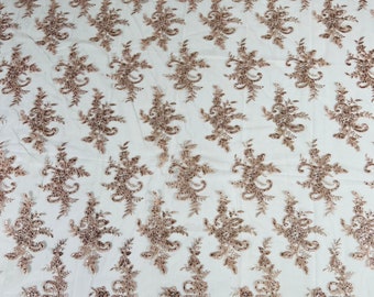 Blush Floral Sequin Lace Fabric: Embroidered Mesh, Bridal Wedding