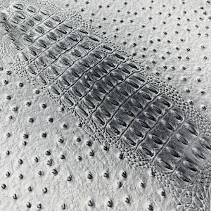 Silver Ostrich Gator Embossed Vinyl Fabric By The Yard, 2 Tone Crocodile Ostrich Vinyl Leather Upholstery, Purses Shoes Wallets