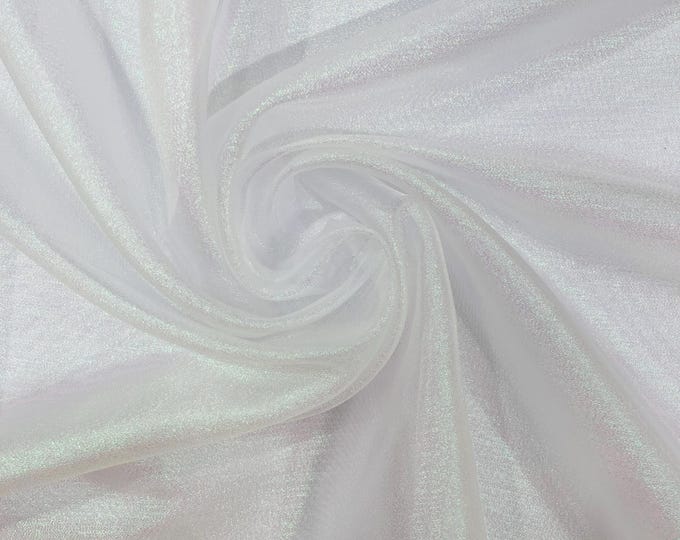 Pearl White/Pink Iridescent Sparkle Organza Fabric, Stiff Holographic Shiny Wedding Bridal Dress Veil Fabric, Party Decor