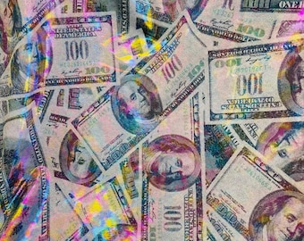 Mia's Fabrics Inc, Money Print Fabric - Metallic Multi Color - 100 Dollar Bills Stretch Spandex Fabric, Sold By The Yard (Pick a Size)