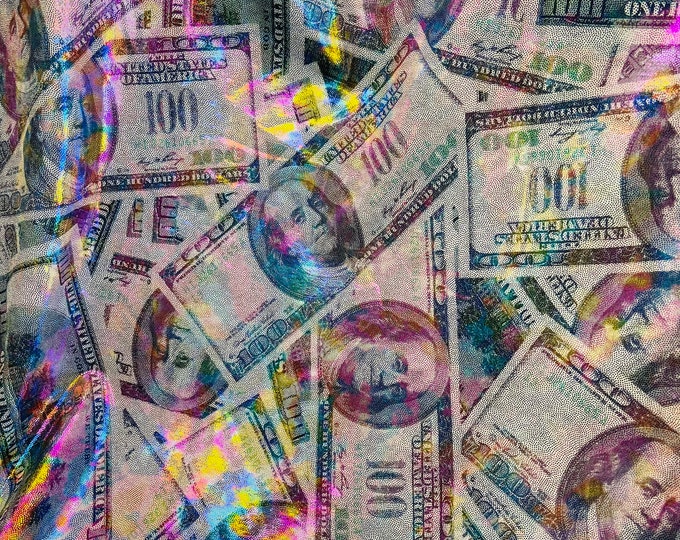 Mia's Fabrics Inc, Money Print Fabric - Metallic Multi Color - 100 Dollar Bills Stretch Spandex Fabric, Sold By The Yard (Pick a Size)