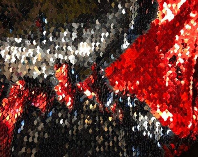 Black/Red Flip Up Sequins Reversible, 2-Way Stretch 58/60” Sequins Fabric Dresses-Nightgowns-Prom Gown (Choose The Quantity)