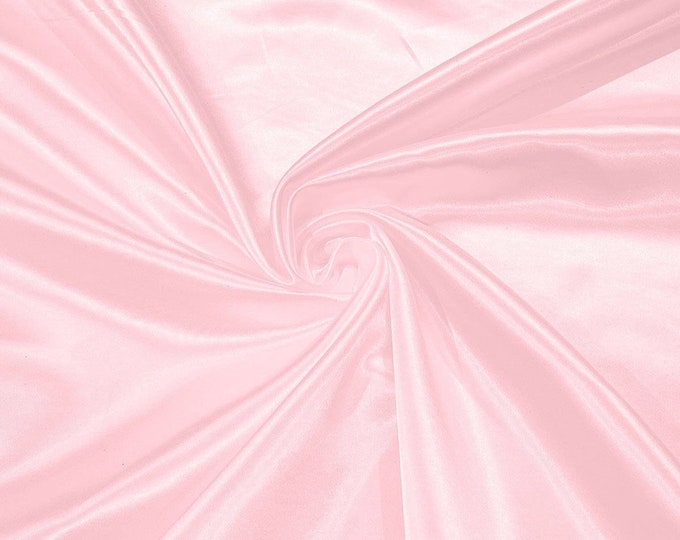 Light Pink - 60" Shiny Heavy Bridal Satin Fabric for Wedding, Gala, Prom Dress Sold By Yard