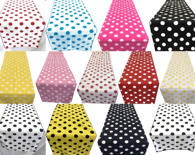 Polka Dot Table Runner 14" Wide - Polka Dot Print Polyester Poplin Table Runners for Event Décor, Party, Wedding, and More