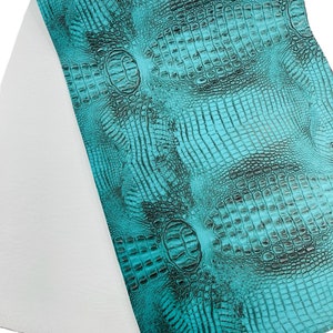 Blue Gator Embossed Faux Leather Fabric | Two-Tone Vinyl Upholstery