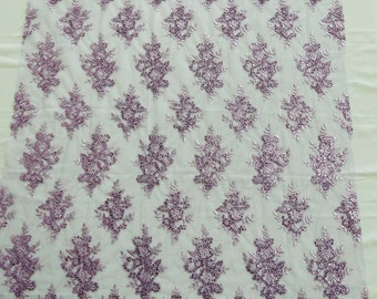 Lilac Floral Lace Fabric: Embroidered Sequins Mesh, Bridal Wedding