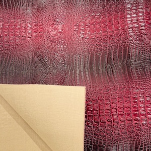 Tela de vinilo para tapicería de piel de cocodrilo sintética color burdeos cortada a medida, tela de vinilo de piel de cocodrilo 3D grande, carteras, zapatos y billeteras