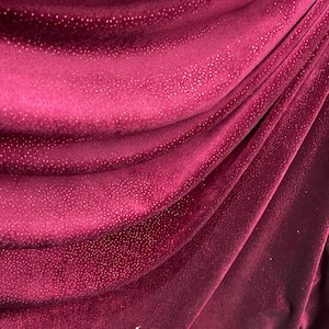 Burgundy Glitter Velvet Fabric, Soft Velvet Fabric by Yard, Sparkle Velvet for Woman, Prom Dresses