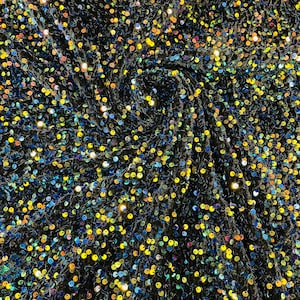 Sequins Velvet Fabric by the yard - Rainbow Iridescent - 2Way Stretch Velvet With Partial Luxury Sequins  5mm Shining Sequin Velvet 58/60”