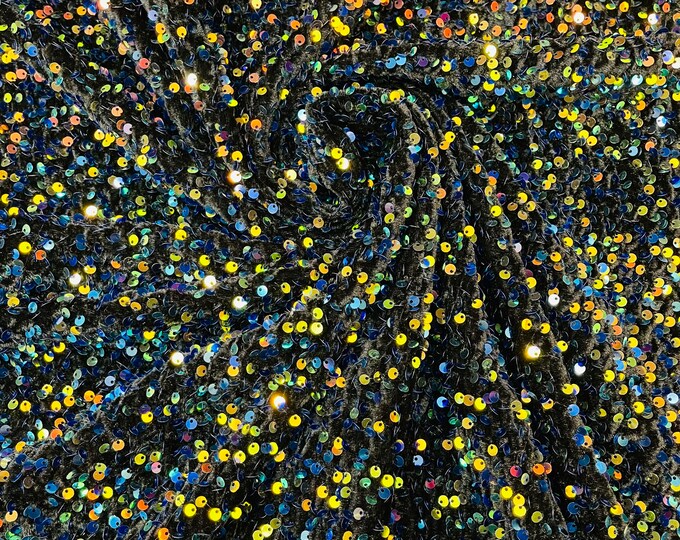Sequins Velvet Fabric by the yard - Rainbow Iridescent - 2Way Stretch Velvet With Partial Luxury Sequins  5mm Shining Sequin Velvet 58/60”