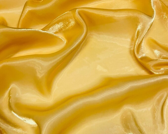 Yellow Water Shine Ultra Glossy Shimmer Bridal Chiffon By Yard, Liquid Crystal Chiffon Fabric, Liquid Bridal Chiffon