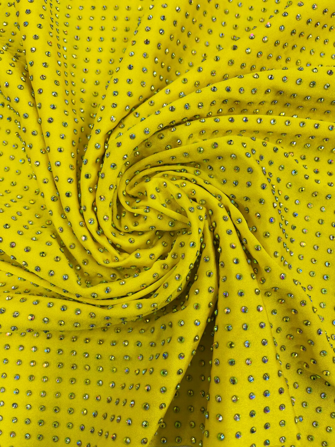 New Luxury AB Rhinestone on Yellow Spandex 4 Way Stretch Fabric 60 ...