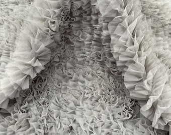 Silver Tulle Ruffle Fabric, 60" Wide Waves - Prom Dress Wedding & Decoration