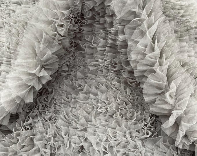 Silver Tulle Ruffle Fabric, 60" Wide Waves - Prom Dress Wedding & Decoration