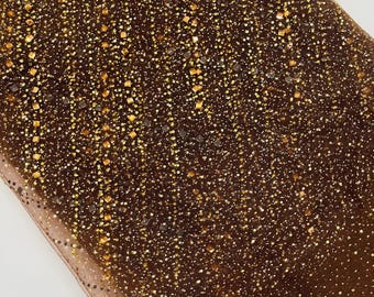 Glitter Fabric on Brown Invisible Mesh By The Yard | Glitter and Rhinestones on Mesh Fabric, Glitter Mesh Fabric Wedding Bridal Decor Prom