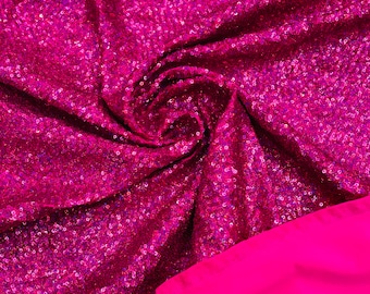Fuchsia Holographic Mini Sequin Fabric: 4-Way Stretch Spandex by the yard