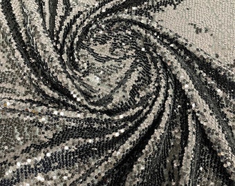 Black Sequins Taffeta Fabric: Embroidered 5mm Sequins, 60" Wide, By The Yard