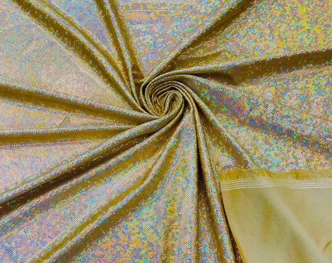 Gold Hologram Broken Glass 4 Way Stretch By The Yard, Nylon Spandex Shattered Glass Style, Shatter Glass Metallic Foil Swimwear Costume