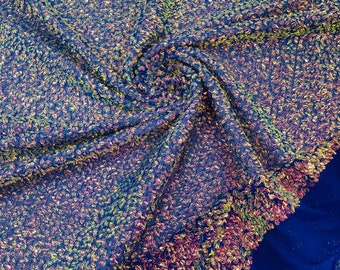 Iridescent Sequin Fabric, Royal Blue Power Mesh, 4-Way Stretch, By The Yard