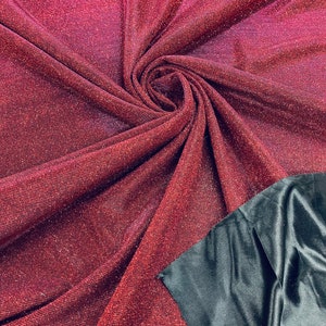 Red Shimmer Stretch Fabric: Luxury Sparkle Polyester Spandex, Prom Gown Backdrop