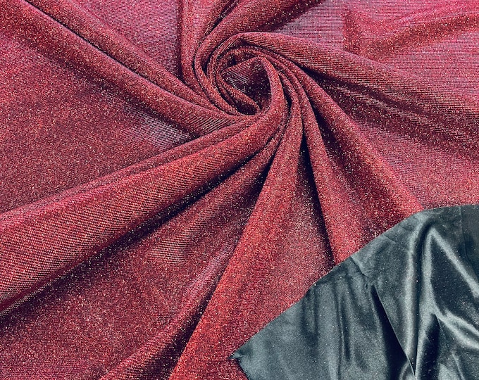 Red Shimmer Fabric by yard, Stretch Glitter Fabric | Luxury Sparkle Fabric | Glimmer | Red Glitter Fabric for Prom-Gown-Backdrop