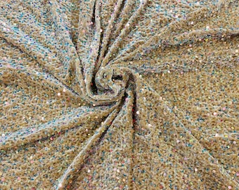 Olive Stretch Velvet Fabric: Luxury 5mm Sequins, 2-Way Stretch