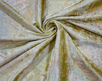 Oil Slick Gold Foiled Stretch Velvet Fabric: Iridescent Cosplay Material