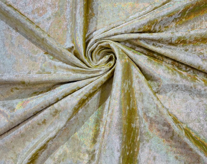 Oil Slick Gold Iridescent Foggy Foil on Gold Stretch Velvet By The Yard | Velvet Fabric | Foiled Velvet 4 Way Stretch 60'' Wide, Sewing