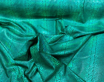 Green/Black Snake Design Metallic Nylon Spandex With Iridescent Foil 4-Way Stretch 58/60 Spandex Fabric By The yard, (Choose The Size)