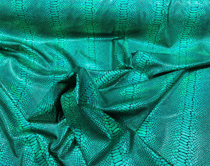 Green/Black Snake Design Metallic Nylon Spandex With Iridescent Foil 4-Way Stretch 58/60 Spandex Fabric By The yard, (Choose The Size)