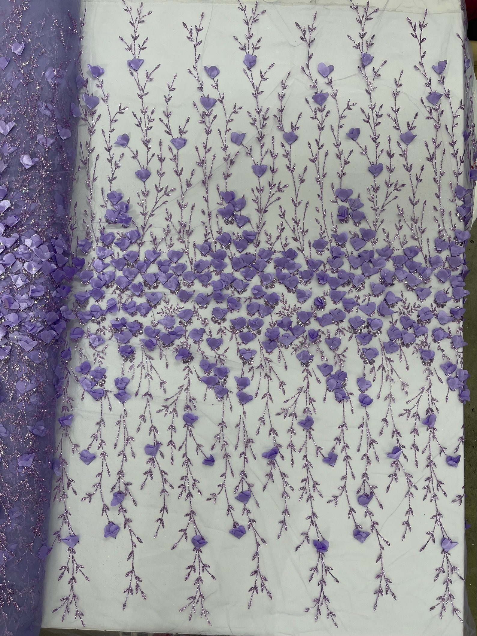 Lilac 3D Flower Glitter Sequin Fabric by the Yard, Lilac 3D Floral ...