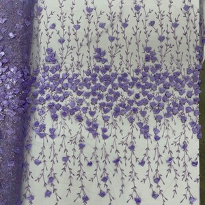 Lilac 3D Flower Glitter Sequin Fabric by the Yard, Lilac 3D Floral ...