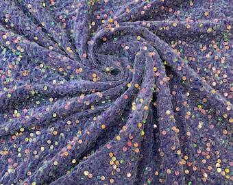 Lilac Stretch Velvet Fabric: Iridescent Sequins, 5mm Shining Sequin, 58/60"