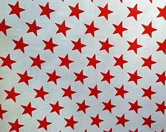 Mia's Fabrics Inc, White/Red Stars Print Poly Cotton 60 Inch Fabric by The Yard