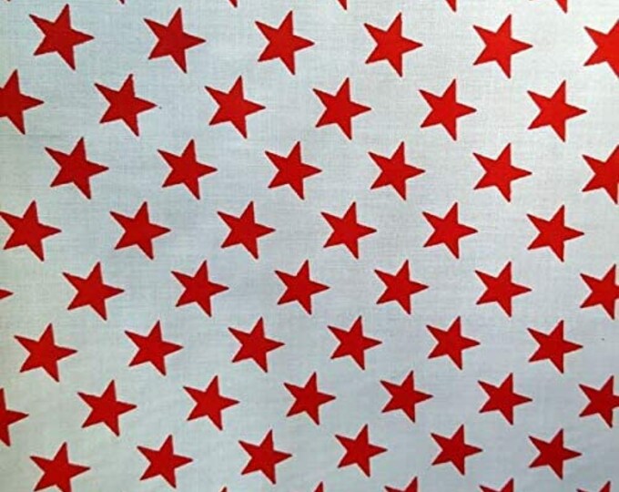 Mia's Fabrics Inc, White/Red Stars Print Poly Cotton 60 Inch Fabric by The Yard