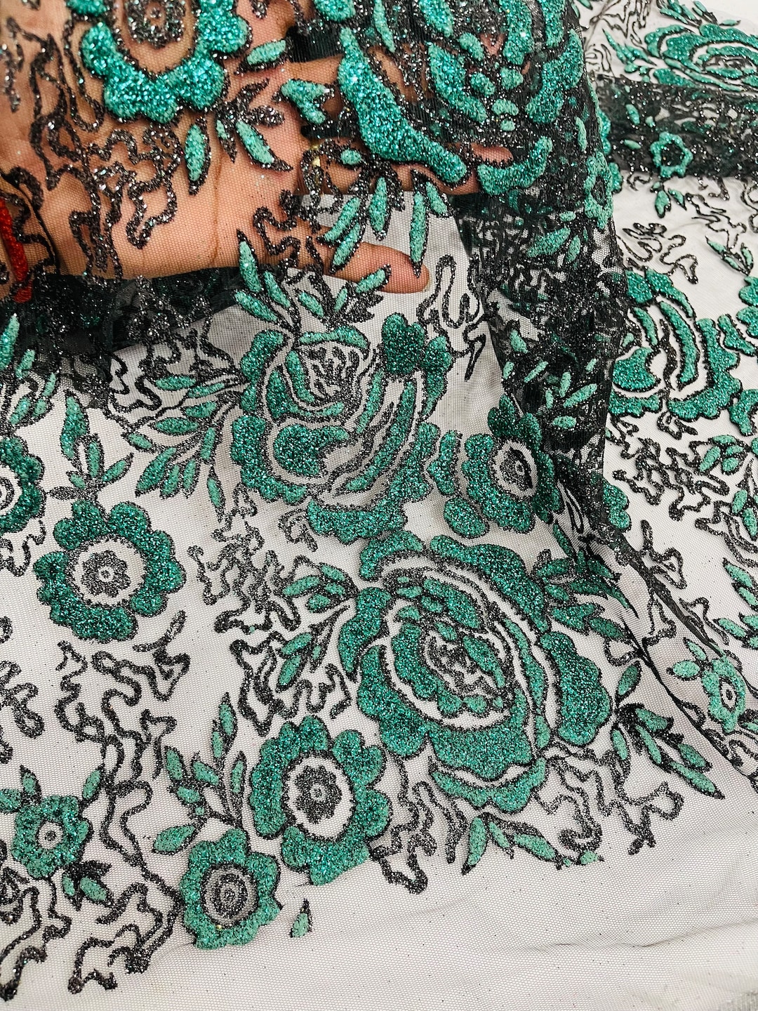 Hunter Green 3D Glitter Flower Lace, Floral Tulle Fabric - Etsy