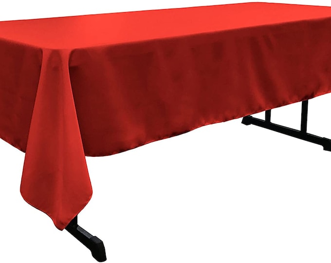 60" Wide Red Polyester Poplin Rectangular Tablecloth, Polyester Rectangular Cloth Table Covers for All Events (Pick a Size)