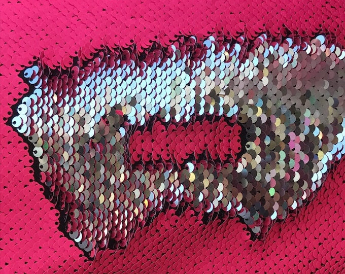 Pink/Silver Flip Up Sequins Reversible, 2-Way Stretch 58/60” Sequins Fabric Dresses-Nightgowns-Prom Gown (Choose The Quantity)