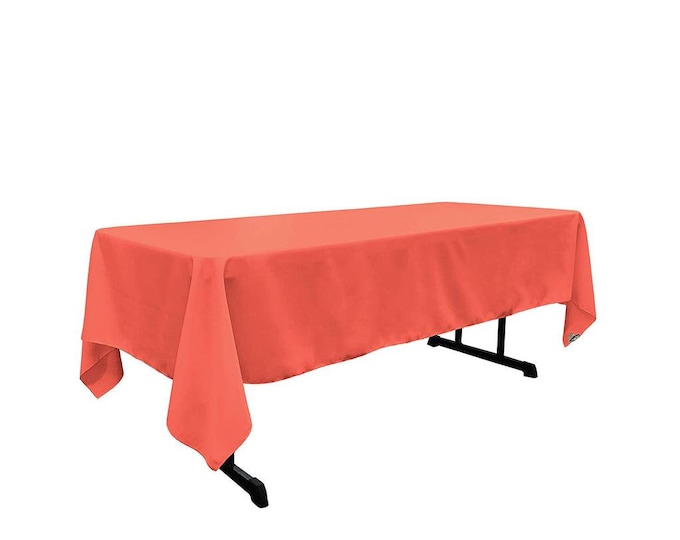 60" Wide Coral Polyester Poplin Rectangular Tablecloth, Polyester Rectangular Cloth Table Covers for All Events (Pick a Size)