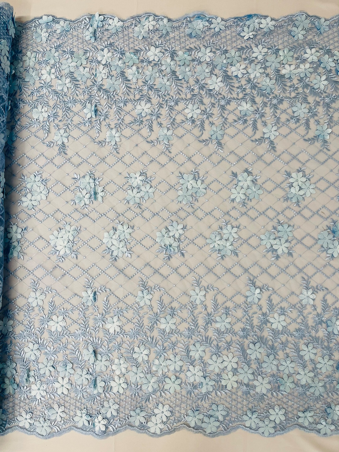 Mia Fabrics Inc, Baby Blue 3D Floral-flower With Pearl, 3D Floral ...