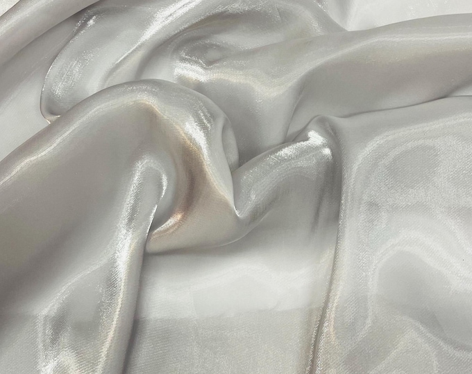Silver Water Shine Ultra Glossy Shimmer Bridal Chiffon By Yard, Liquid Crystal Chiffon Fabric, Liquid Bridal Chiffon