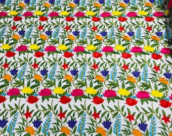 Multi color Floral Lace - by the yard- Embroidered on Ivory Mesh Lace Fabric, Bridal Wedding Floral Mesh (Pick a Size)