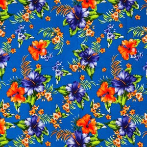 Royal Blue Hawaiian Floral Print Cotton Fabric - 45&quot; Wide